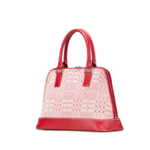 Leather Trimmed Tonal Check Canvas Dome Handbag